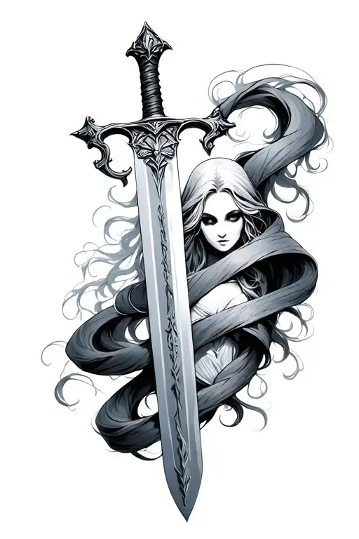 Medieval Sword With Ghost Female Wrapping Around It