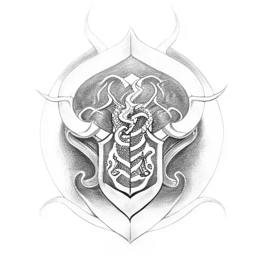 A Black And Grey Tattoo Of The Slytherin Serpent Intertwined With A Wand