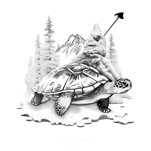 Ski Mountain Scene And Island Tropics With A Turtle