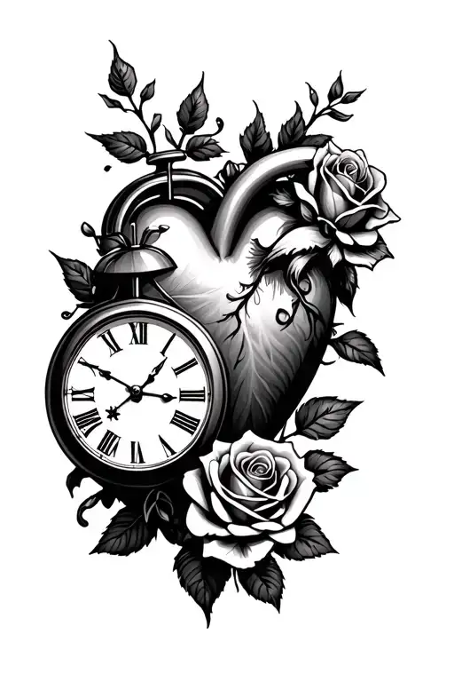 Heart And Clock And Rose