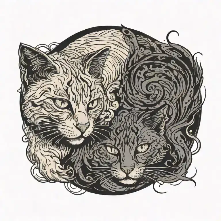 Two Cats From Viewed From The Top View Walking By Each Other To Symbolize Ying And Yang