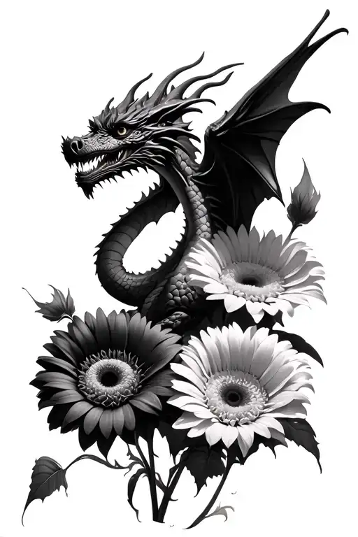 3 Gerber Daisies And Dragon Flying