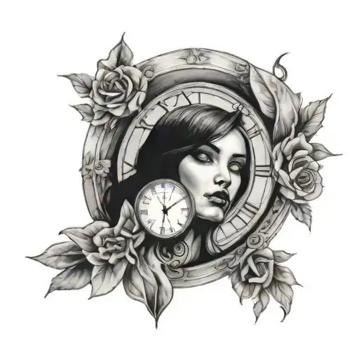 Woman Portrait With Clock Face