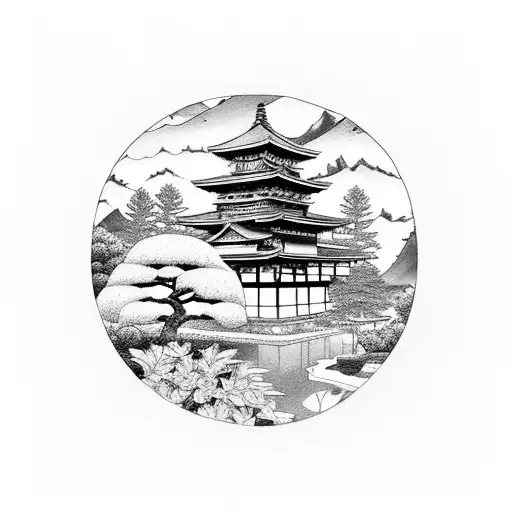 A Serene Japanese Garden With A Baseball Diamond Hidden Among The Foliage