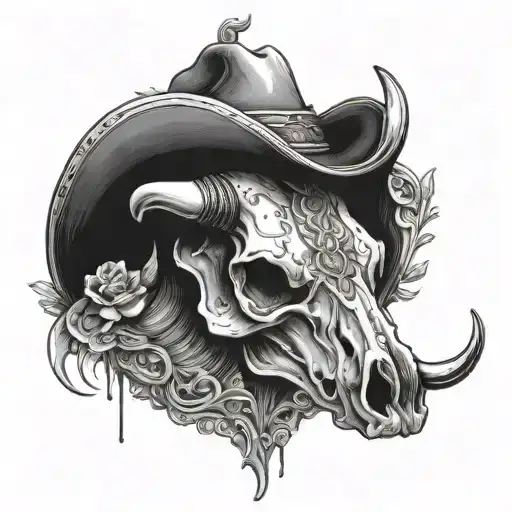 Cow Skull W Cowboy Hat