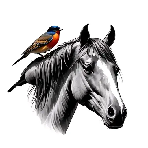 Horse And Robin Bird