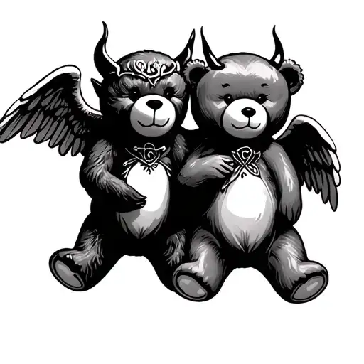Matching Angel And Devil Teddy Bear Forearm