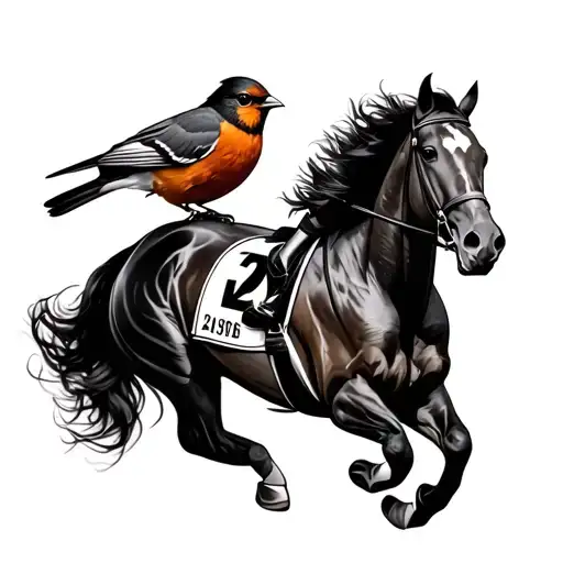 Horse Racing And Robin Bird