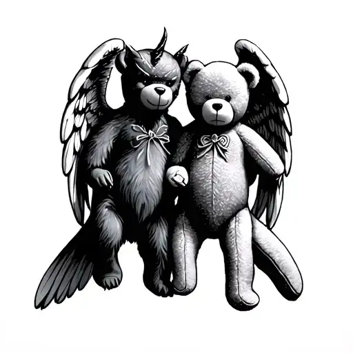 Simple Matching Angel And Devil Teddy Bear Forearm