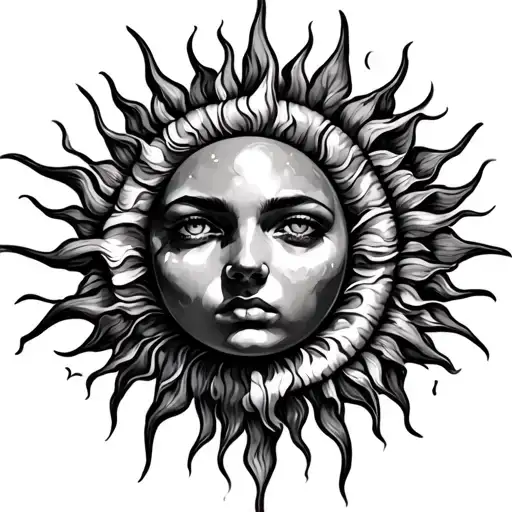 Large Sun Tattoo With Shading