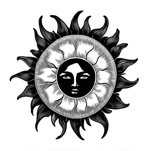 Large Feminine Sun Tattoo With Shading And Wavy Beams No Face