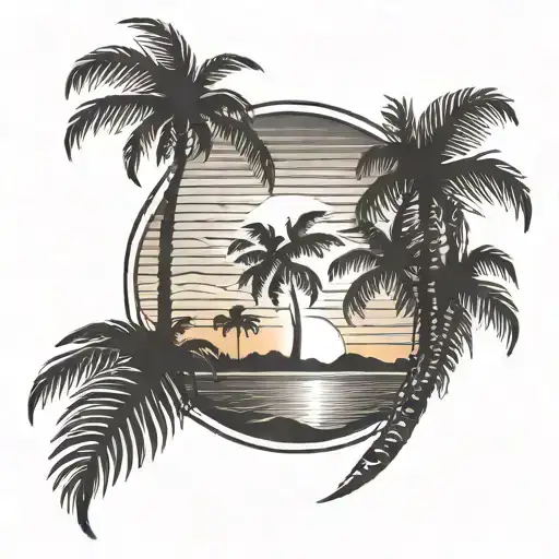 Sunset With Palm Tree Silhouette