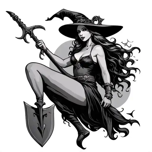 Sexy Witch Riding Shovel