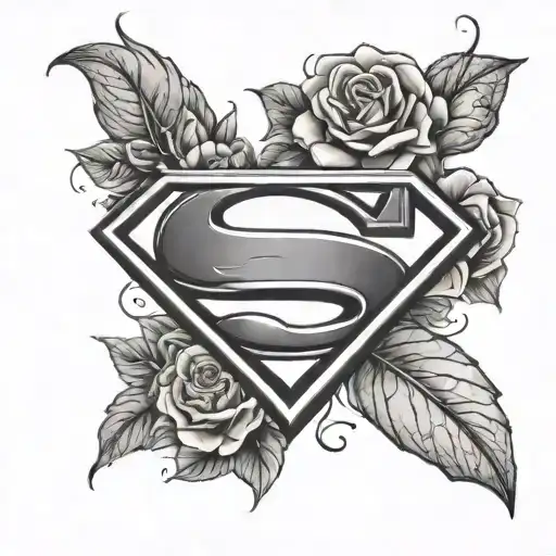 A Simple Black And White Superman Logo With Flowers And Butterflies