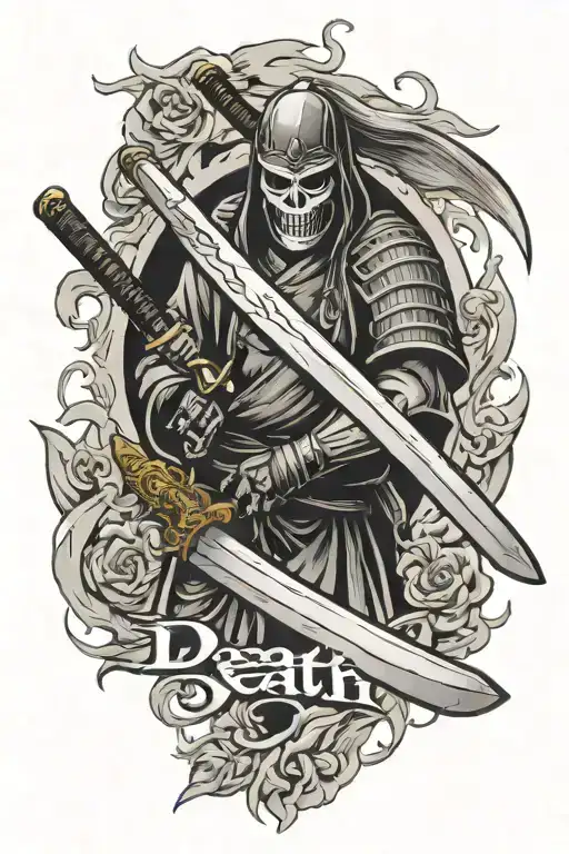 Samurai Sword With Fire With A Ghostface And The Word Death Can't Take Me