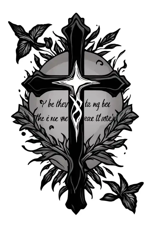 Cross Half Sleeve With Shading And A Bible Verse