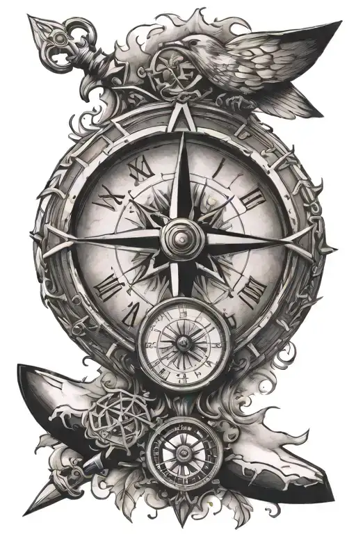 A Compass And A Clock Incorporating Snowboarding