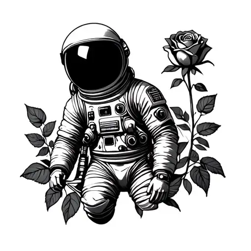 An Astronaut And Rose Below