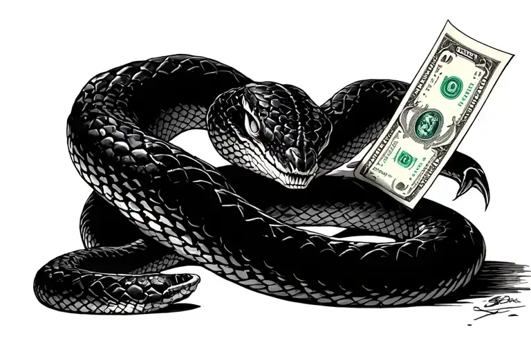 Evil Snake With Money On The Chest Sketch Of Tattoos In