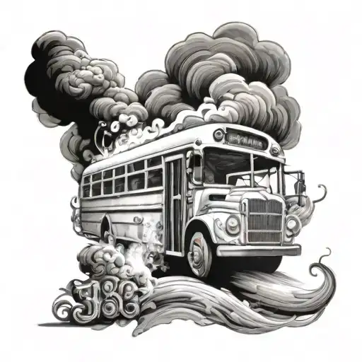 Bus With The Number 18 In The Smoke At The Background Tattoo Design