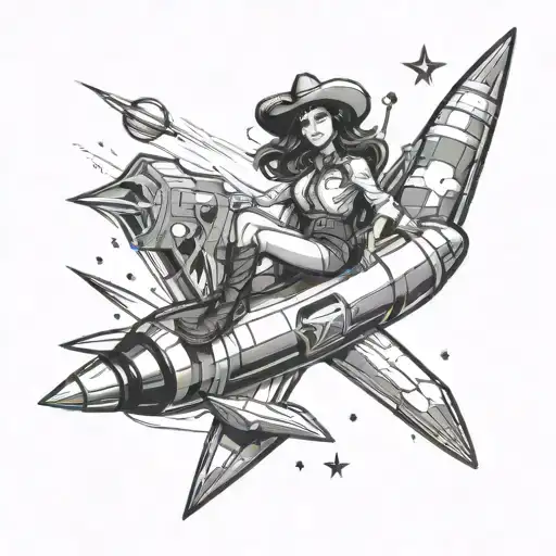 Space Cowgirl Riding A Rocket