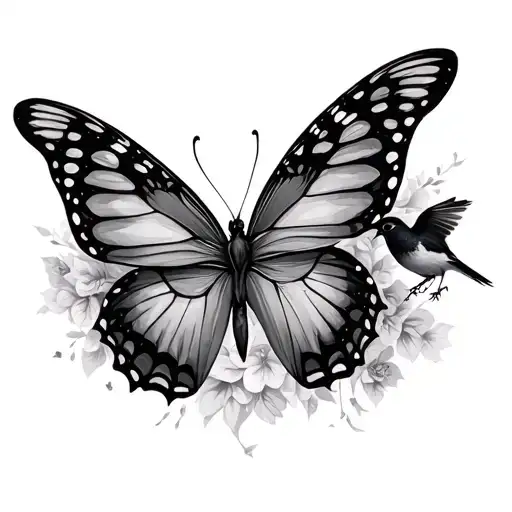 Butterfly And Bird Flying Away