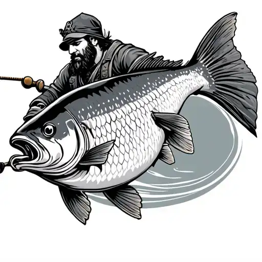 Viking Style Carp Fisherman Fishing Scene