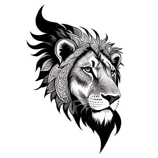 Lion With Mandala Design Incorporating