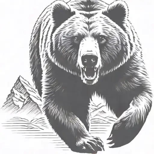 Grizzly Bear Running With Huge Mountains In Background