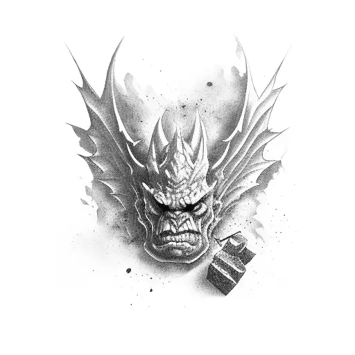 Mean Gargoyle On Brick Wall With Background