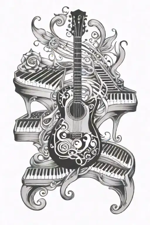 Guitar And Piano Keyboard Intertwined