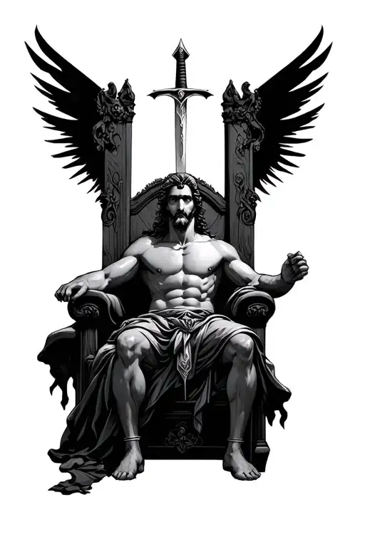Damocles Sitting On A Dark Throne With The Sword Dangling On A String Above Him