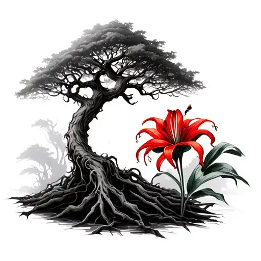 Poisonus Tree And Red Spider Lily Flower