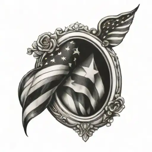 Black And White Dainty American Flag Inside A Locket