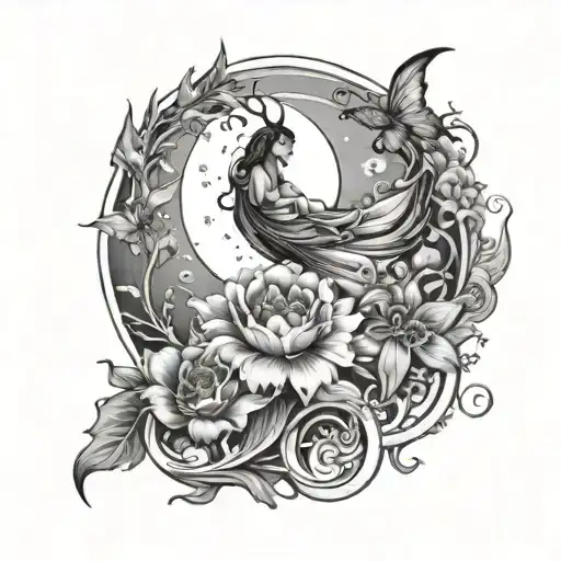 Flower Moon Aquarius Water Ocean Butterflies