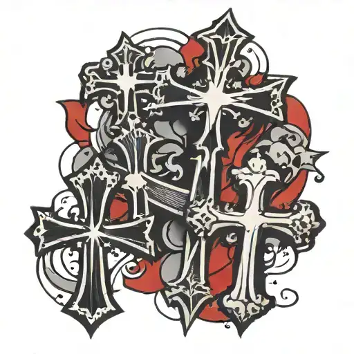 Four Black Crosses On Red Background Trashpolka Style