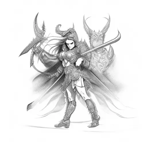 Female Warrior And Demon