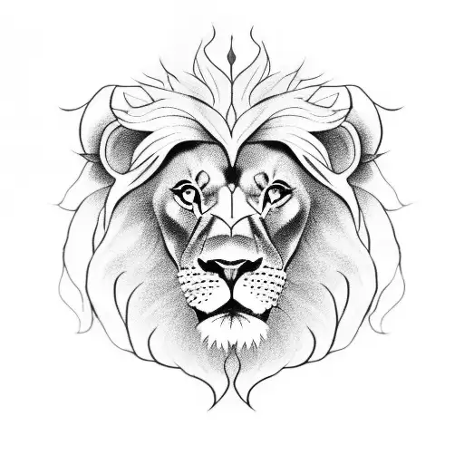 Lion Head With Rose That Has 5 Large Petals In A Arm Sleeve Style