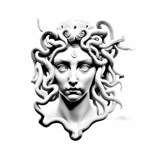 Medusa In Greek Sculpture Style With Cracks