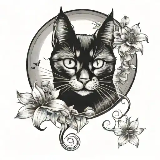 Black Cat Moon With Lillys Blossoming In Beautiful