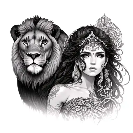 Rhea Goddess With Docile Lion Next To Her