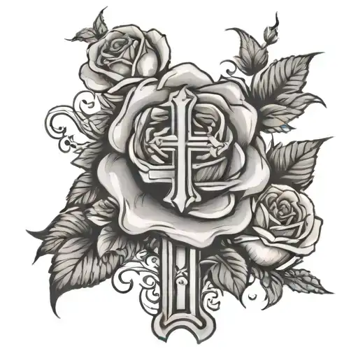 Cross With Word Blessed And Roses Gangster