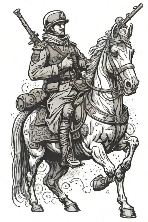 Russian Soldier Holding A Weapon While Sitting On A Horse