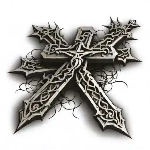 Three Crosses With Crown Of Thorns