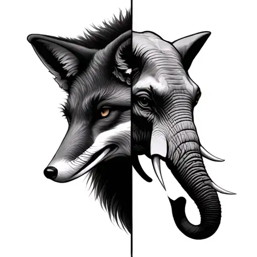 Fox And Elephant Head Half And Half