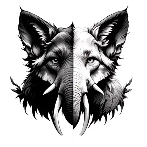 Fox And Elephant Head Half And Half Sleeve