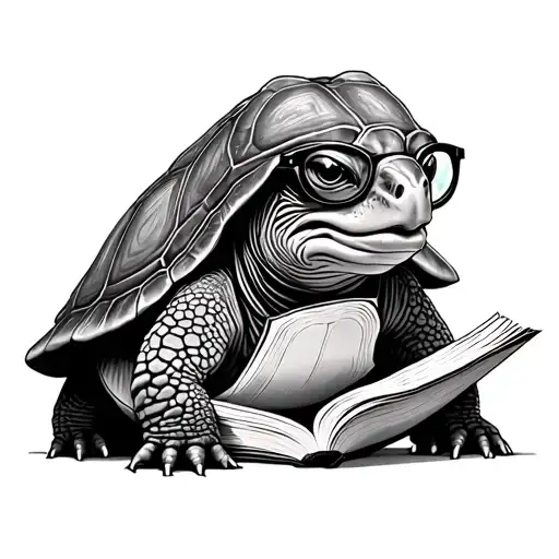 Turtle With Glasses And Intellectual Reading A Book