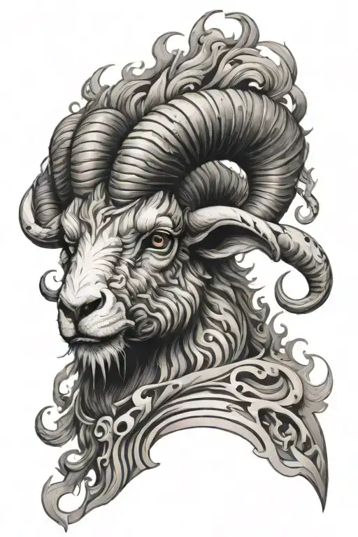 Raging Aries Ram Head Surrouded By Flames Left Arm Sleeve
