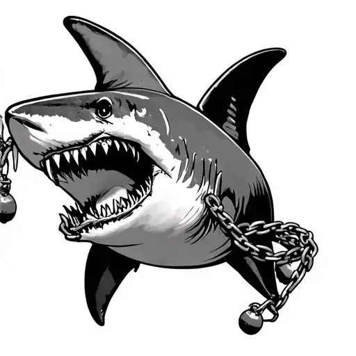 Shark Tied With Chains And Grenades