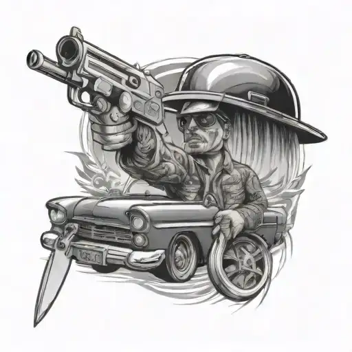 A Veteran Soldier Holding A Knife With A Lowrider Car In The Background